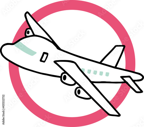 丸で囲まれた飛行機のイラスト素材