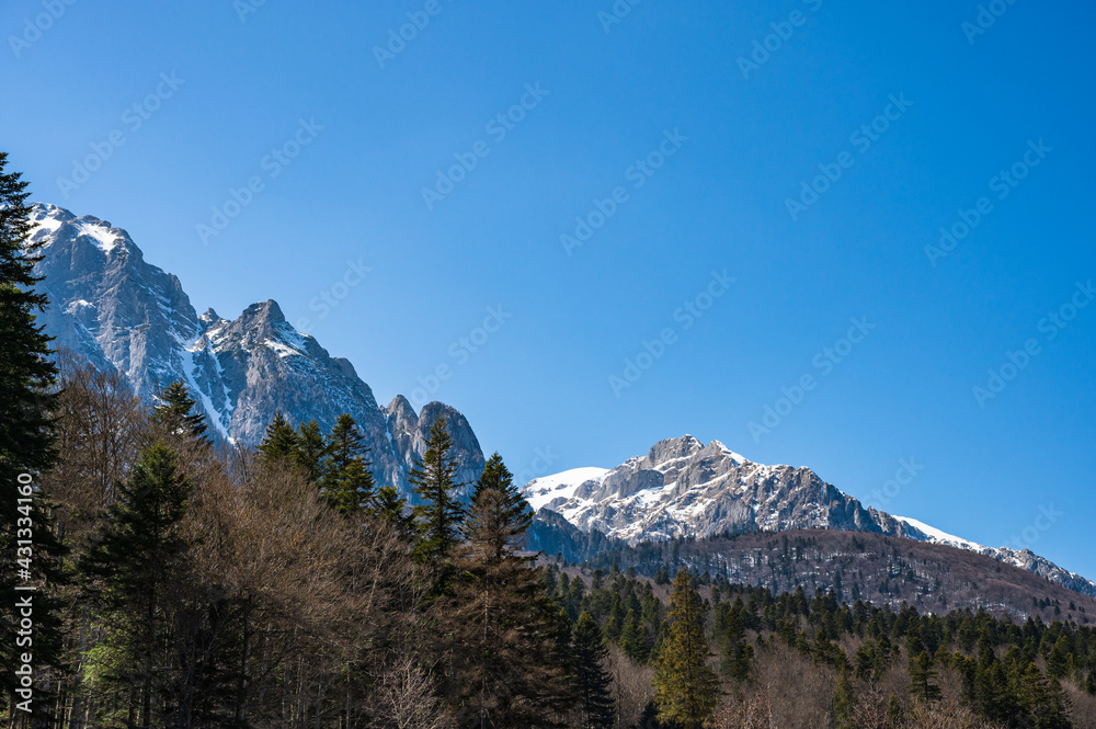 Mountain landscape in Romanian Transylvania in winter