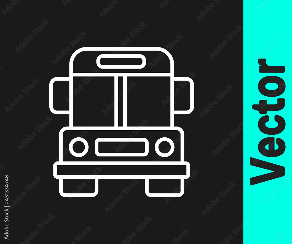 White line School Bus icon isolated on black background. Public transportation symbol. Vector White line School Bus icon isolated on black background. Public transportation symbol. Vector