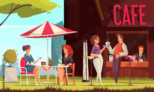 Street Cafe Cartoon Composition