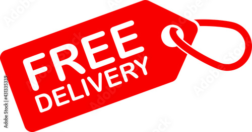 red leather business label free delivery. Business vector sale detailed tag with text.