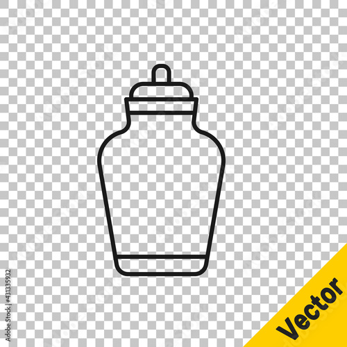 Black line Funeral urn icon isolated on transparent background. Cremation and burial containers, columbarium vases, jars and pots with ashes. Vector