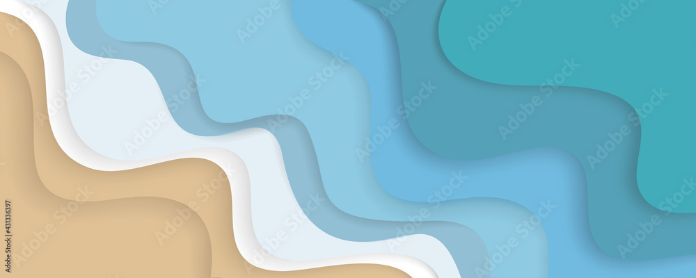 Wunschmotiv: Waves of the sea and sandy beach paper cut style, 3d effect imitation Blue sea and beac
