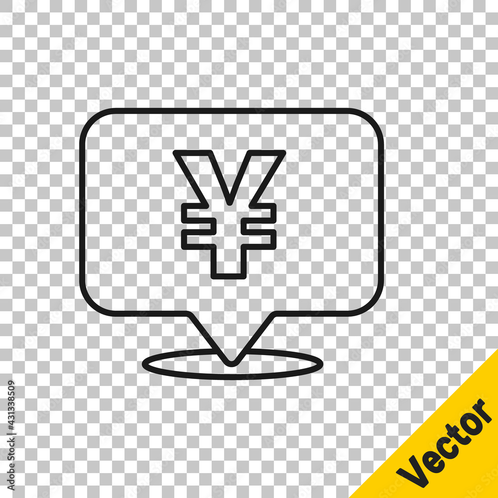 Obraz premium Black line Chinese Yuan currency symbol icon isolated on transparent background. Coin money. Banking currency sign. Cash symbol. Vector
