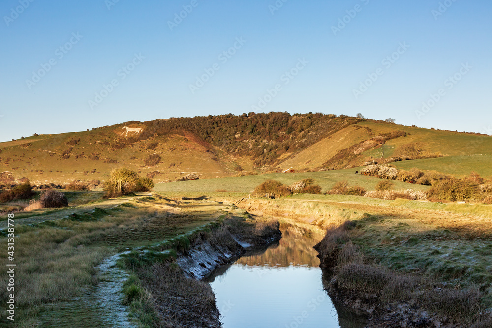 A Rural Sussex View  with the Litlington White Horse in the Distance