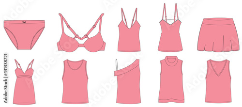 Set of women's clothes. vector illustration of female wear.