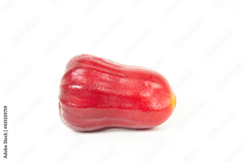 Full Rose apple or Java apple or Syzygium seed. isolated on white background. fruit flavors of sweet red gloss. Full Rose apple or Java apple or Syzygium seed. isolated on white background. fruit flavors of sweet red gloss.