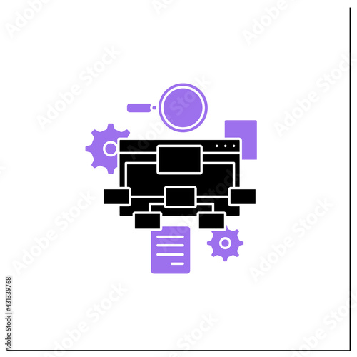 Information architecture glyph icon.Organizing, structuring website content. Labelling websites, intranets, online communities.Designer skills.Filled flat sign. Isolated silhouette vector illustration