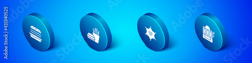 Set Isometric Burger, Hexagram sheriff, Slot machine and and french fries icon. Vector