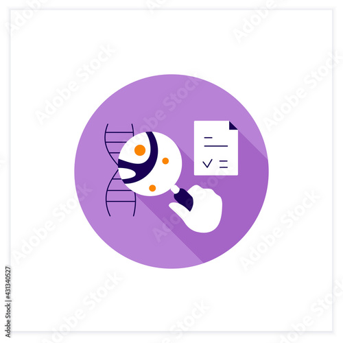 Genetic testing flat icon. Medical test. Identifies changes in chromosomes, genes, proteins. Examining DNA. Neurologic disorder concept. Vector illustration