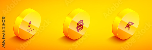 Set Isometric Windsurfing, Rafting boat and Hang glider icon. Vector