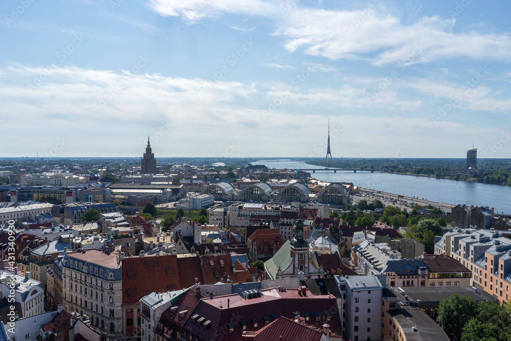 Panoramic view of Riga from the observation deck of St. Peter's Cathedral