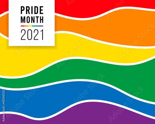Pride month 2022 logo card with minority flag.Banner Love is love.Rainbow Pride background,LGBT,sexual minorities,gays and lesbians.Designer sign,logo,icon:colorful rainbow in background.Vector