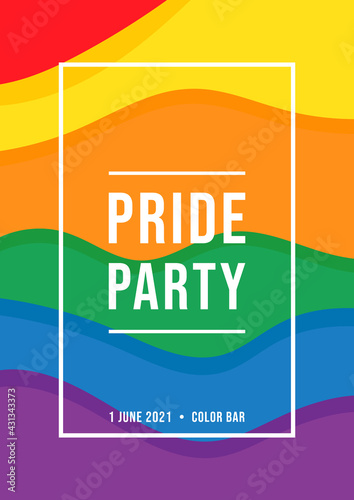 Pride month 2022 logo card with minority flag.Banner Love is love.Rainbow Pride background,LGBT,sexual minorities,gays and lesbians.Designer sign,logo,icon:colorful rainbow in background.Vector