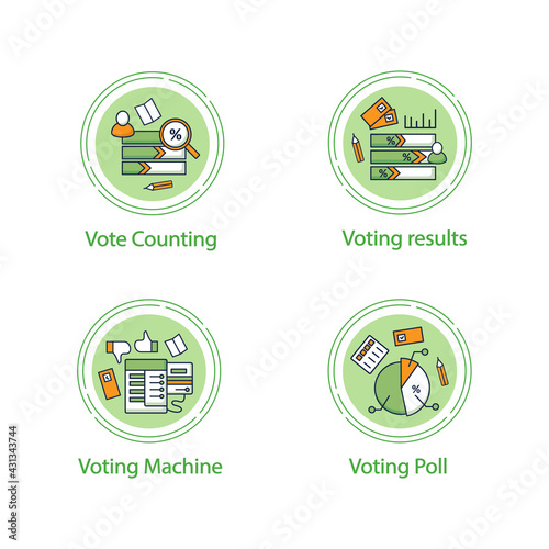 Election concept line icons set.Voting machine and result, vote counting, voting poll. Choice, vote concept. Democracy. Parliamentary elections.Vector isolated conception metaphor illustrations