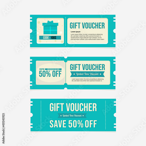 Coupon and discount vouchers templates set.