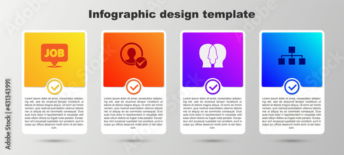 Set Speech bubble with job, Create account screen, Project team base and Hierarchy organogram chart. Business infographic template. Vector