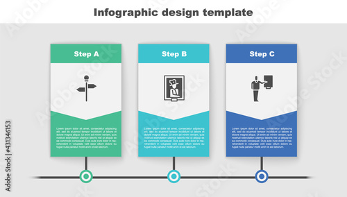 Set Road traffic signpost, Portrait in museum and Museum guide. Business infographic template. Vector