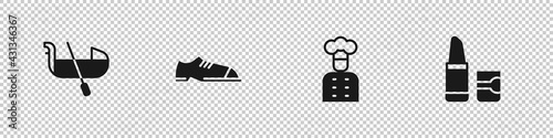 Set Gondola, Men shoes, Italian cook and Lipstick icon. Vector