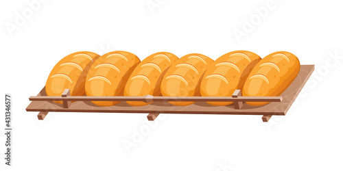 Bread on the shelf. Bakery. Crispy crust. Vector illustration of food on a white background.
