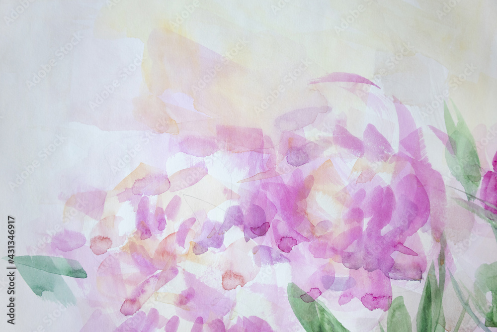 Abstract romantic watercolor painting. Texture background. Pastel colors relax gentle wallpaper. Lightweight simple flowers.