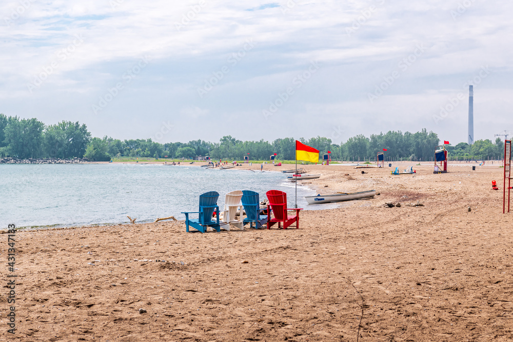Safety flags on Woodbine Beach in Toronto's Beaches neighbourhood. Safety flags on Woodbine Beach in Toronto's Beaches neighbourhood.