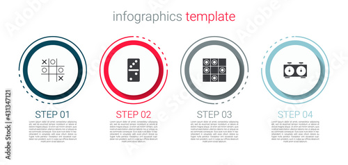 Set Tic tac toe game, Domino, Board of checkers and Time chess clock. Business infographic template. Vector