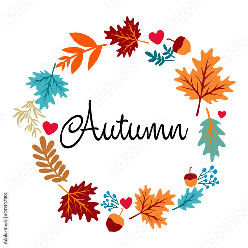  Autumn decoration with leaves. Vector art illustration