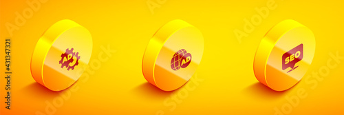 Set Isometric Advertising, and SEO optimization icon. Vector