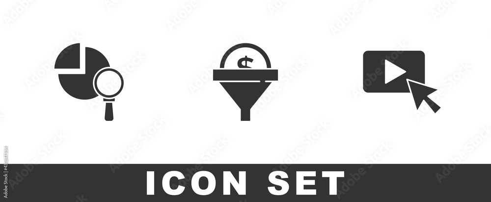 Set Magnifying glass and analysis, Lead management and Advertising icon. Vector Set Magnifying glass and analysis, Lead management and Advertising icon. Vector