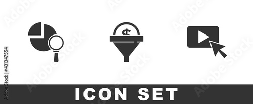Set Magnifying glass and analysis, Lead management and Advertising icon. Vector