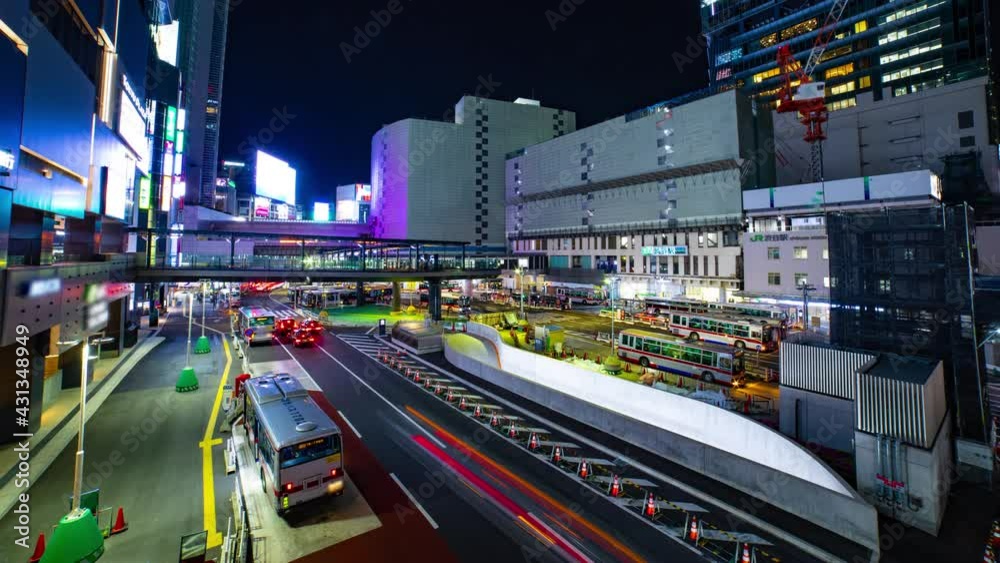 A night timelapse of the neon street near Shibuya station wide shot A night timelapse of the neon street near Shibuya station wide shot