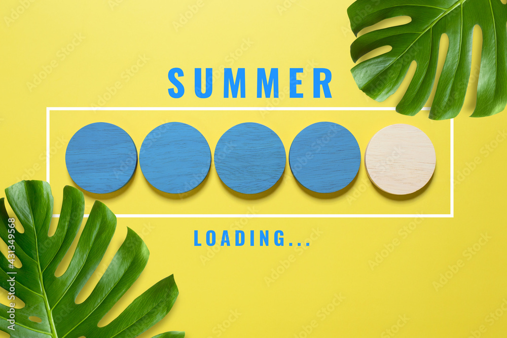 Wood sphere for countdown to summer on yellow background. Summer is