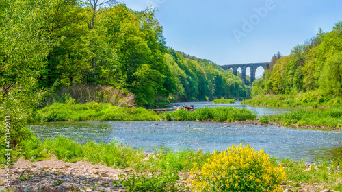 das wunderschöne sächsische Muldental am Göhrener Viadukt an der Mündung Chemnitz in die Zwickauer Mulde im Sommer  photo