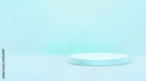 Light blue round podiun on horizontal banner. Template for a content