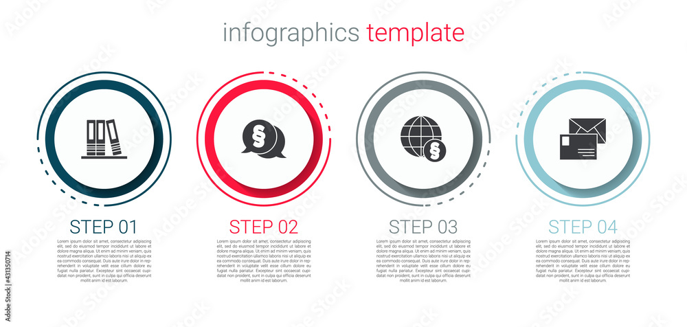 Set Office folders, Law, International law and Envelope. Business infographic template. Vector Set Office folders, Law, International law and Envelope. Business infographic template. Vector