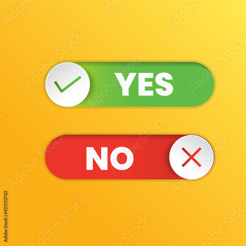 green and red Check box button isolated on yellow background, vector illustration.
red, green switch interface buttons. yes/no slider.
 Right, Wrong switch