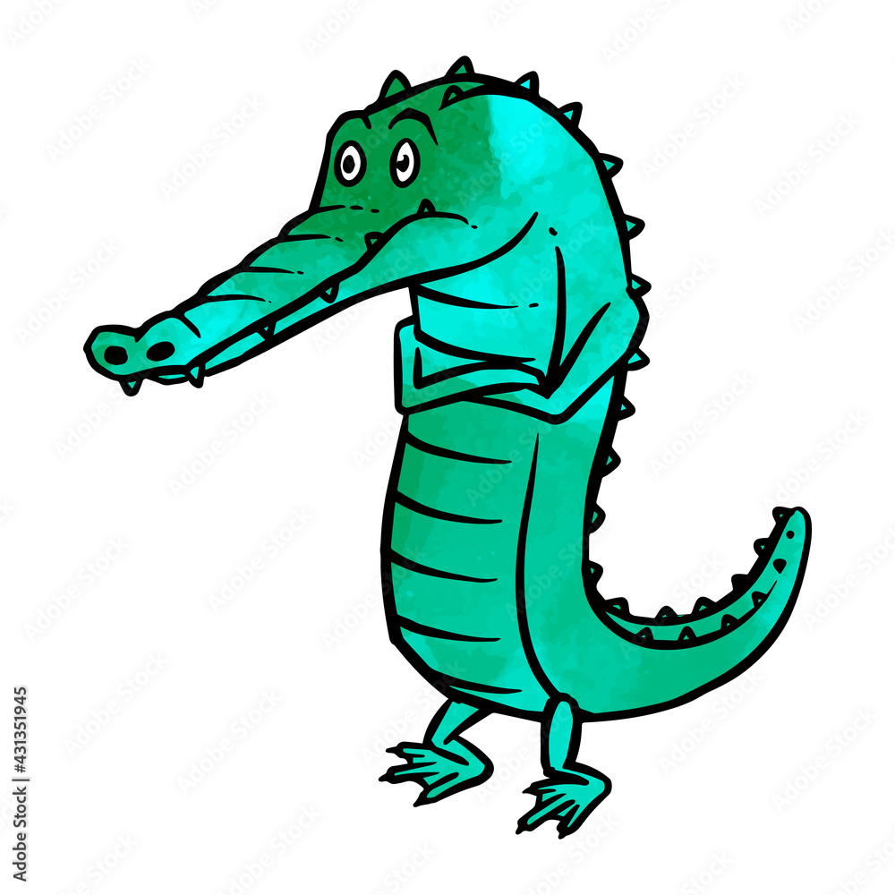 Fototapeta premium Hand drawn depressed alligator watercolor vector illustration