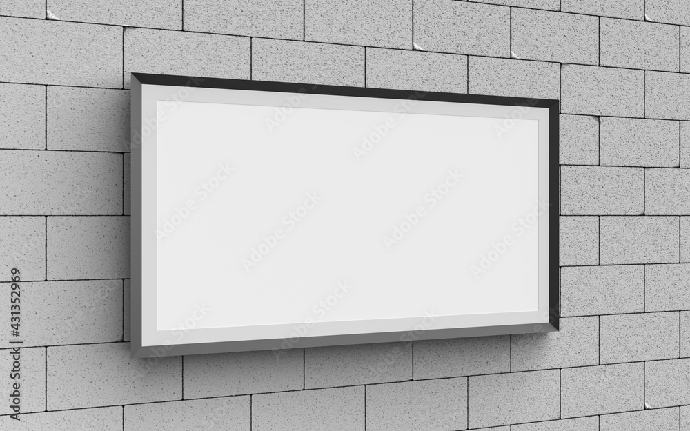 Blank photo frame mockup on a concrete wall for advertisement, 3d illustration Blank photo frame mockup on a concrete wall for advertisement, 3d illustration