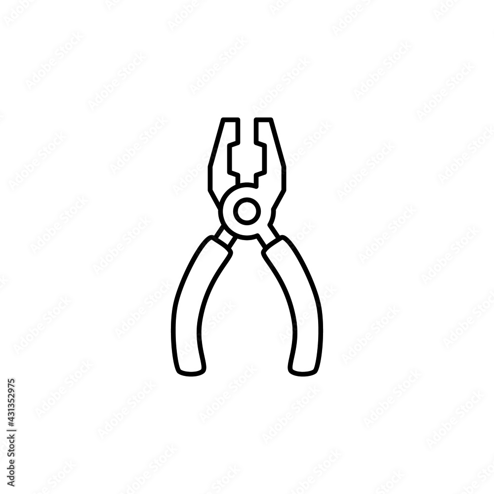 Pliers icon in flat black line style, isolated on white background Pliers icon in flat black line style, isolated on white background