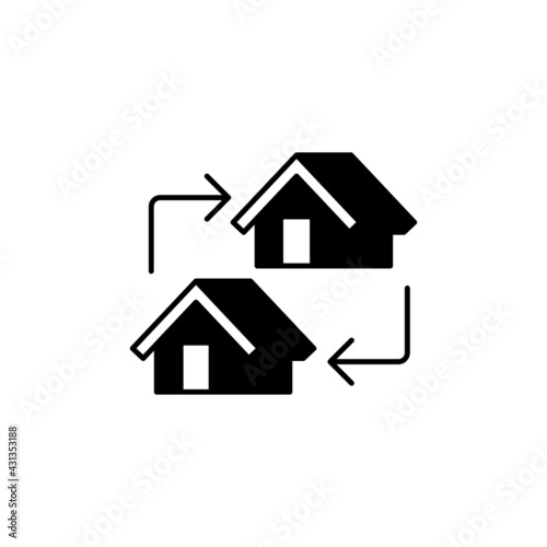 house, moving house relocation icon  in solid black flat shape glyph icon, isolated on white background 