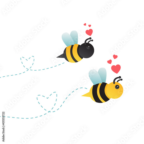 Valentines day. Cute bee couple with heart icon isolated on white background. illustration vector