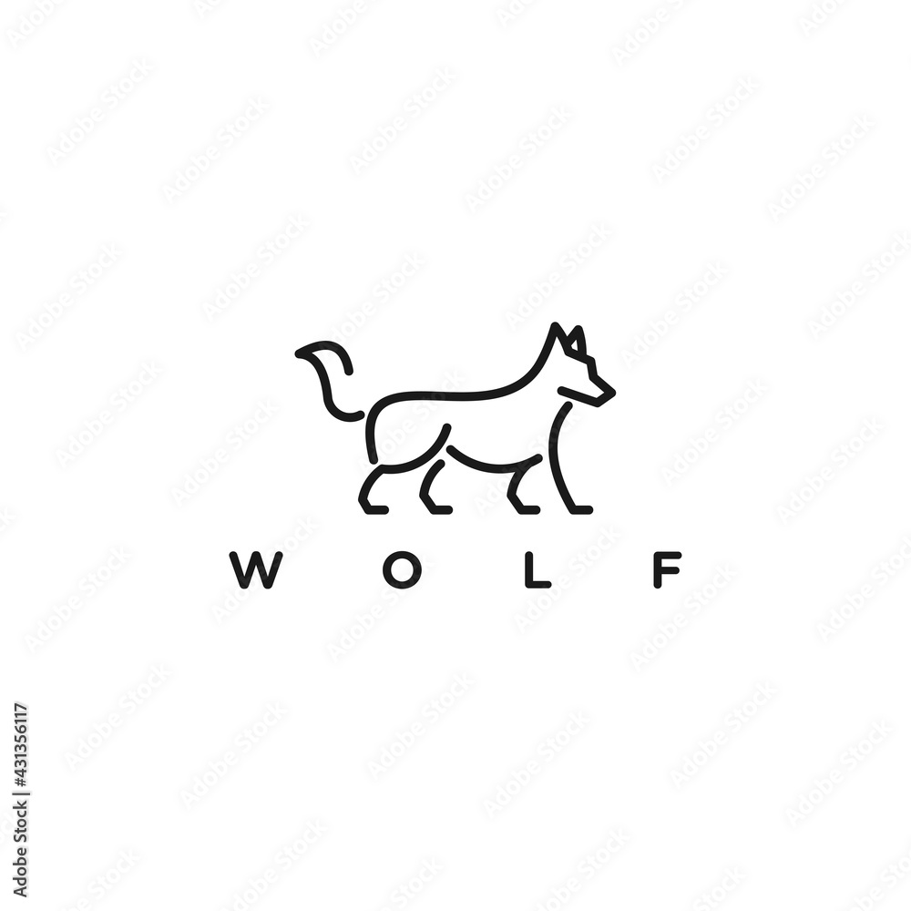 wolf monoline outline hipster vintage logo vector icon illustration