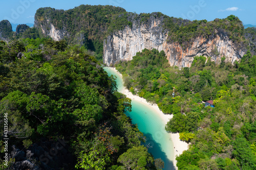 view from above of beautiful landscape of lagoon of Koh Hong, Krabi, Thailand in summer