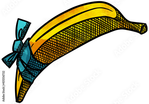 Banana with bandage sketch doodle watercolor vector illustration