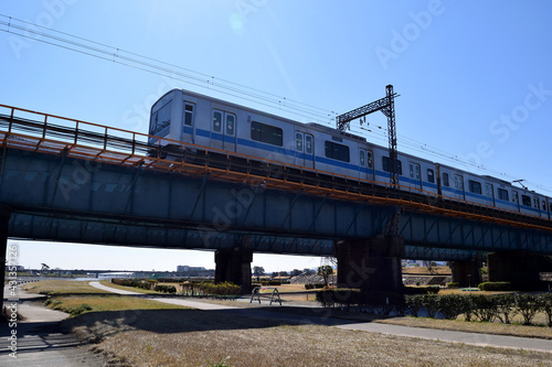 神奈川県松田 酒匂川 小田急線通過