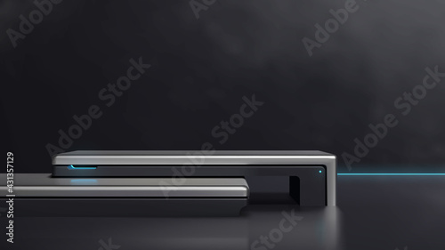 Hi-tech elegant futuristic style table stand, platform or podium for electronic product display presentation template realistic vector