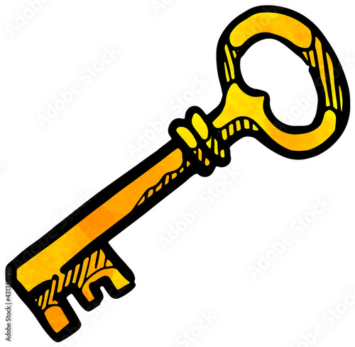 Hand drawn vintage golden key watercolor vector illustration