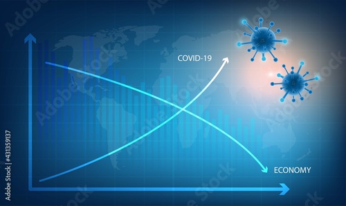 Crisis the coronavirus impacts the global economy. Graph in decline .The coronavirus weakens the economy. 3D Illustration