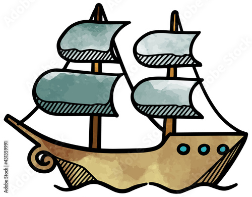 Pirate ship icon es hand drawn watercolor vector illustration